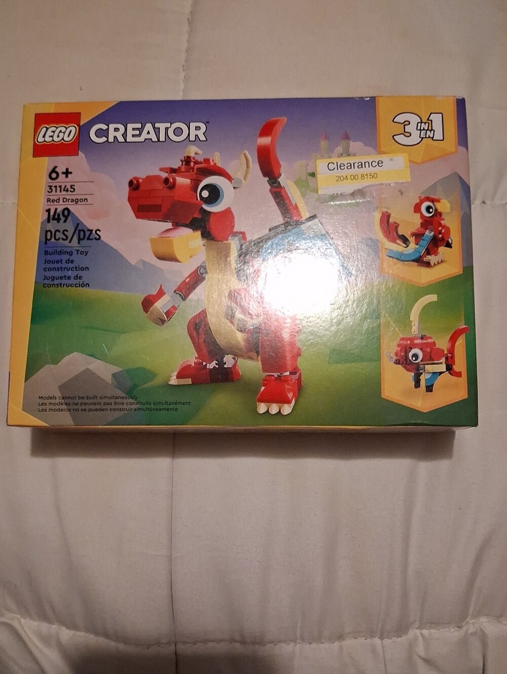 LEGO Creator 3-in-1 Red Dragon set 31145. New in packaging. Box has a sticker o